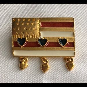 Vintage Kerissa American Flag Brooch with Hearts